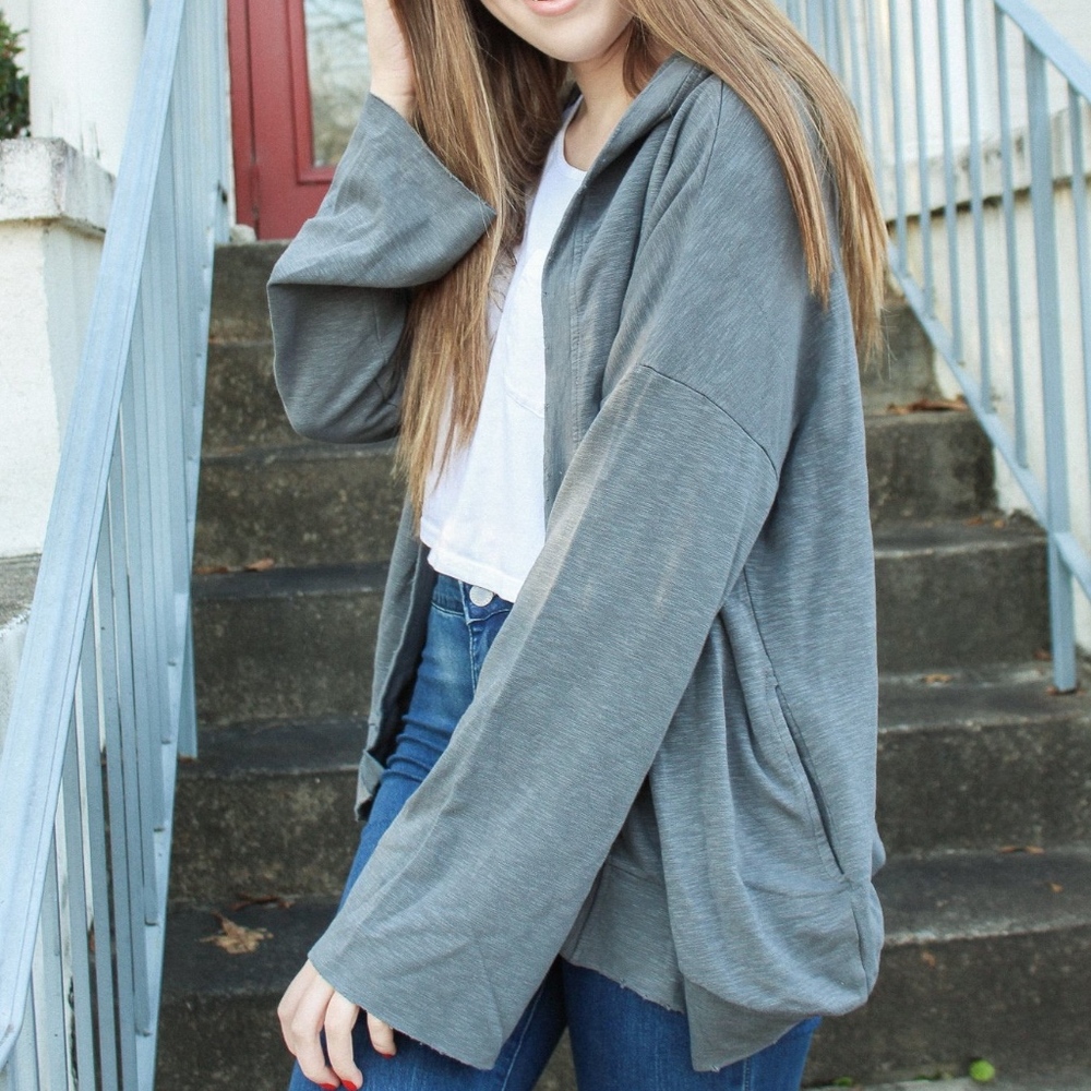 Soft Grey Open Hoodie Cardigan